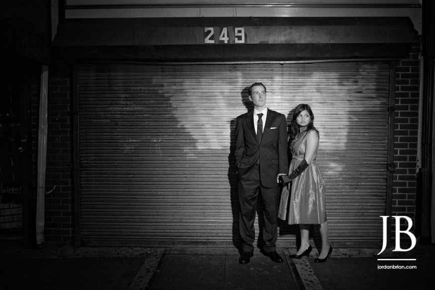 Stephanie and Rich under the string lights on Market Street