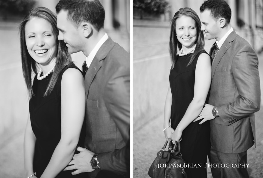 Vintage styled engagement portrait of Tara and Paul in Center City