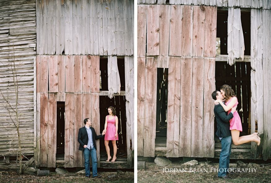 Tara and Paul walking the farm field at their barn engagement session