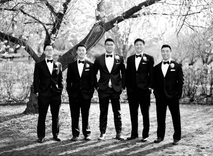 Groomsmen at Spring Brooklyn Botanic Garden wedding.