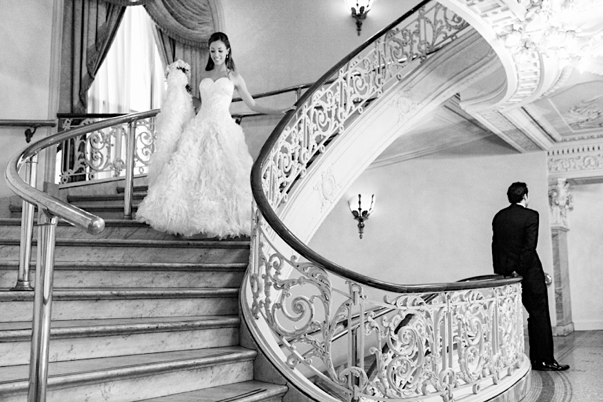 bellevue wedding bride on staircase