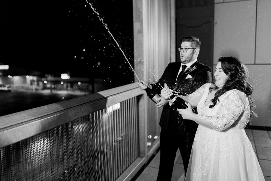 FAME MaKen Studios Philadelphia wedding reception bride and groom champagne
