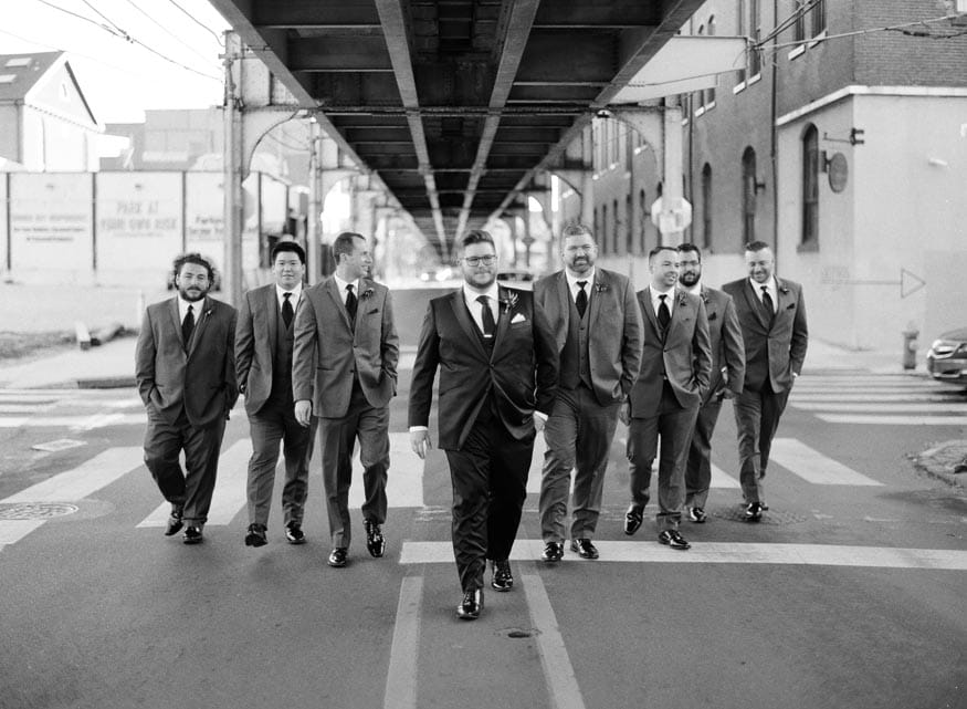 Philadelphia wedding groosmen in the street