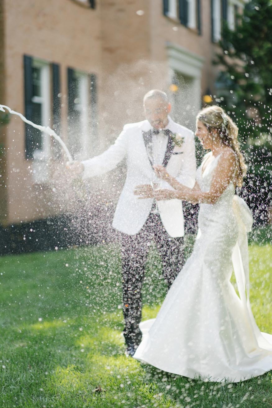 New Jersey private estate wedding bride and groom champagne portraits
