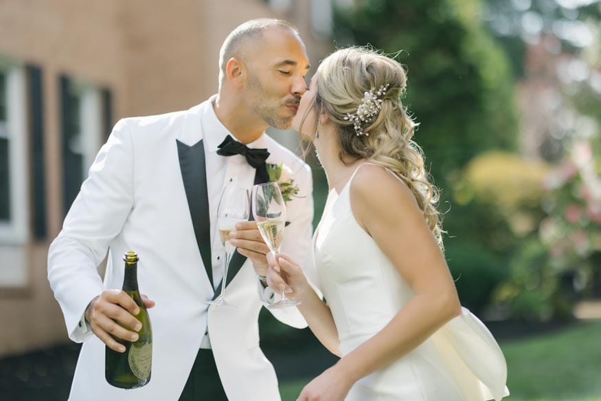 New Jersey private estate wedding bride and groom champagne portraits