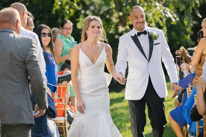 New Jersey private estate wedding ceremony walking down aisle