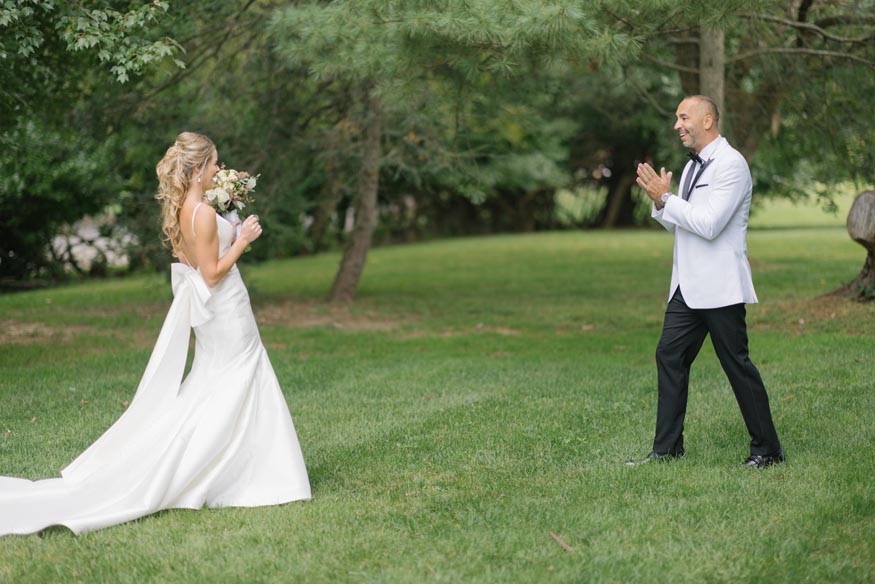 New Jersey private estate wedding first look with bride and groom