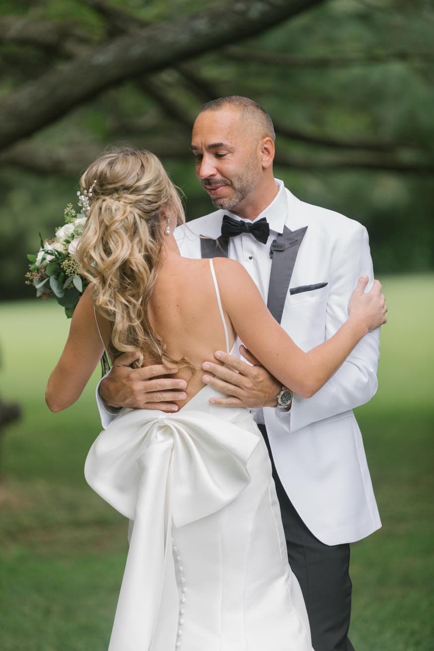 New Jersey private estate wedding first look with bride and groom