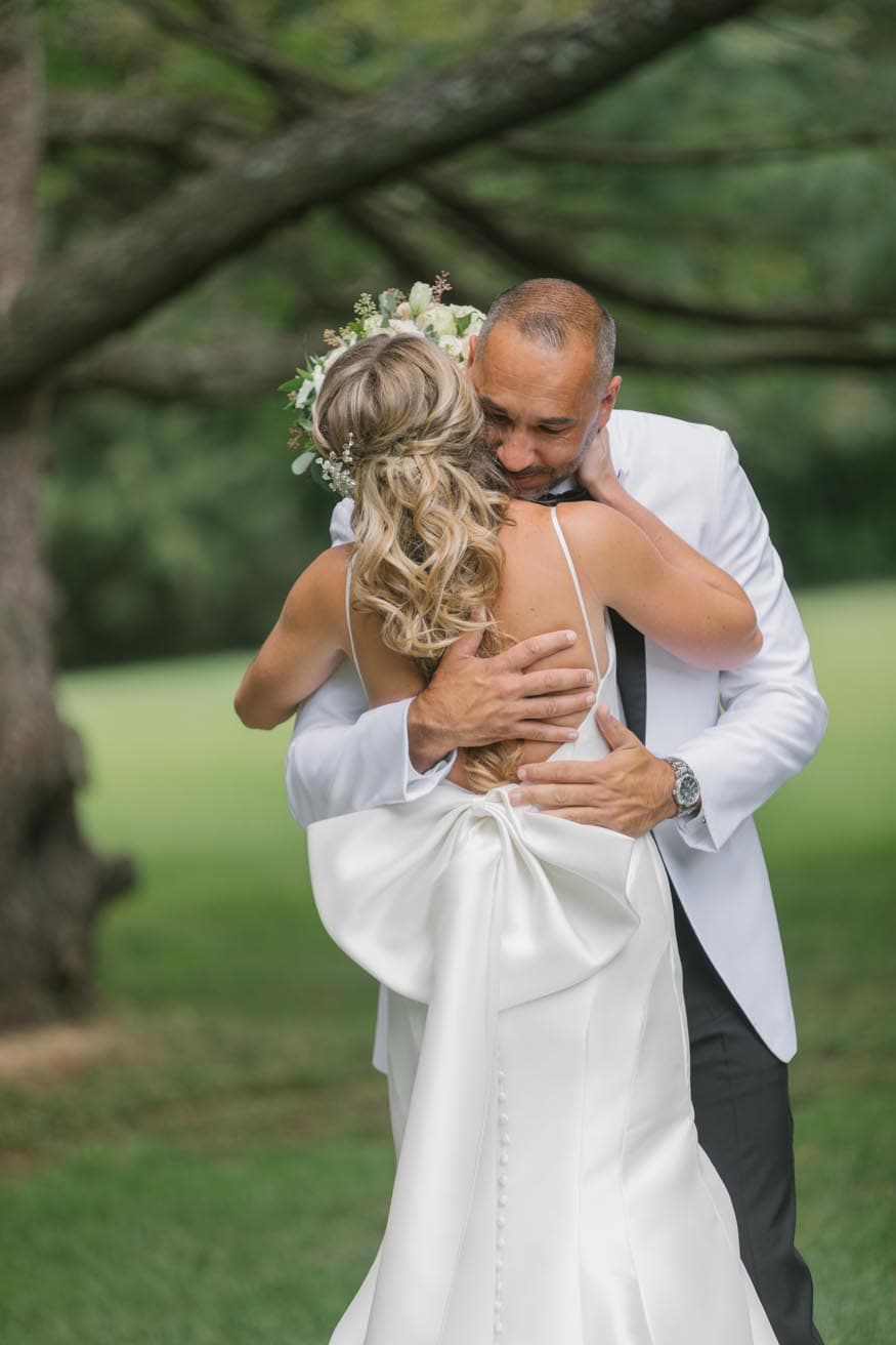 New Jersey private estate wedding first look with bride and groom