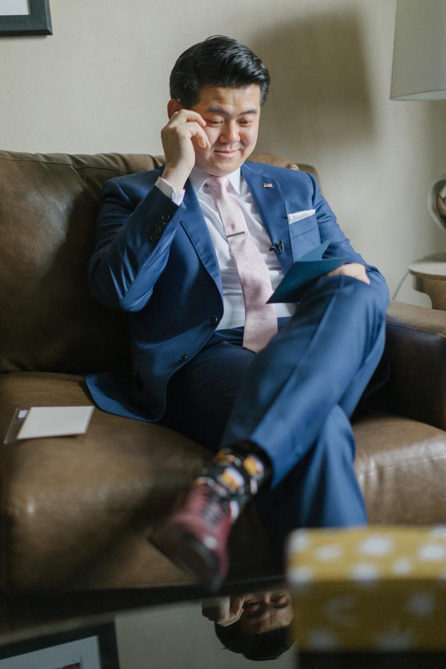 Westin Philadelphia Wedding groom reading letter