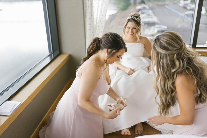 Bride hair preparation Lambertville Inn wedding