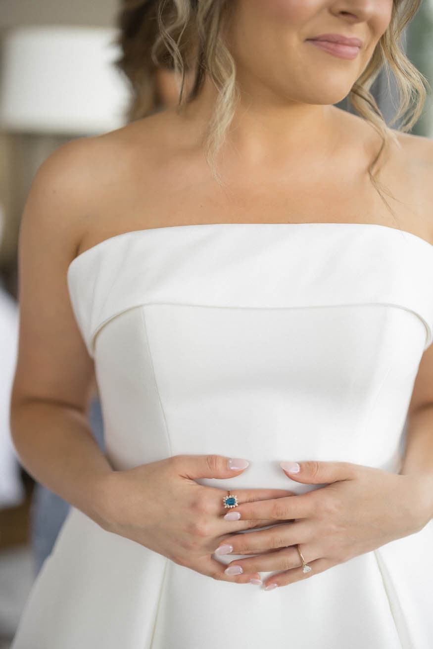 Bride getting dressed Lambertville Inn wedding day