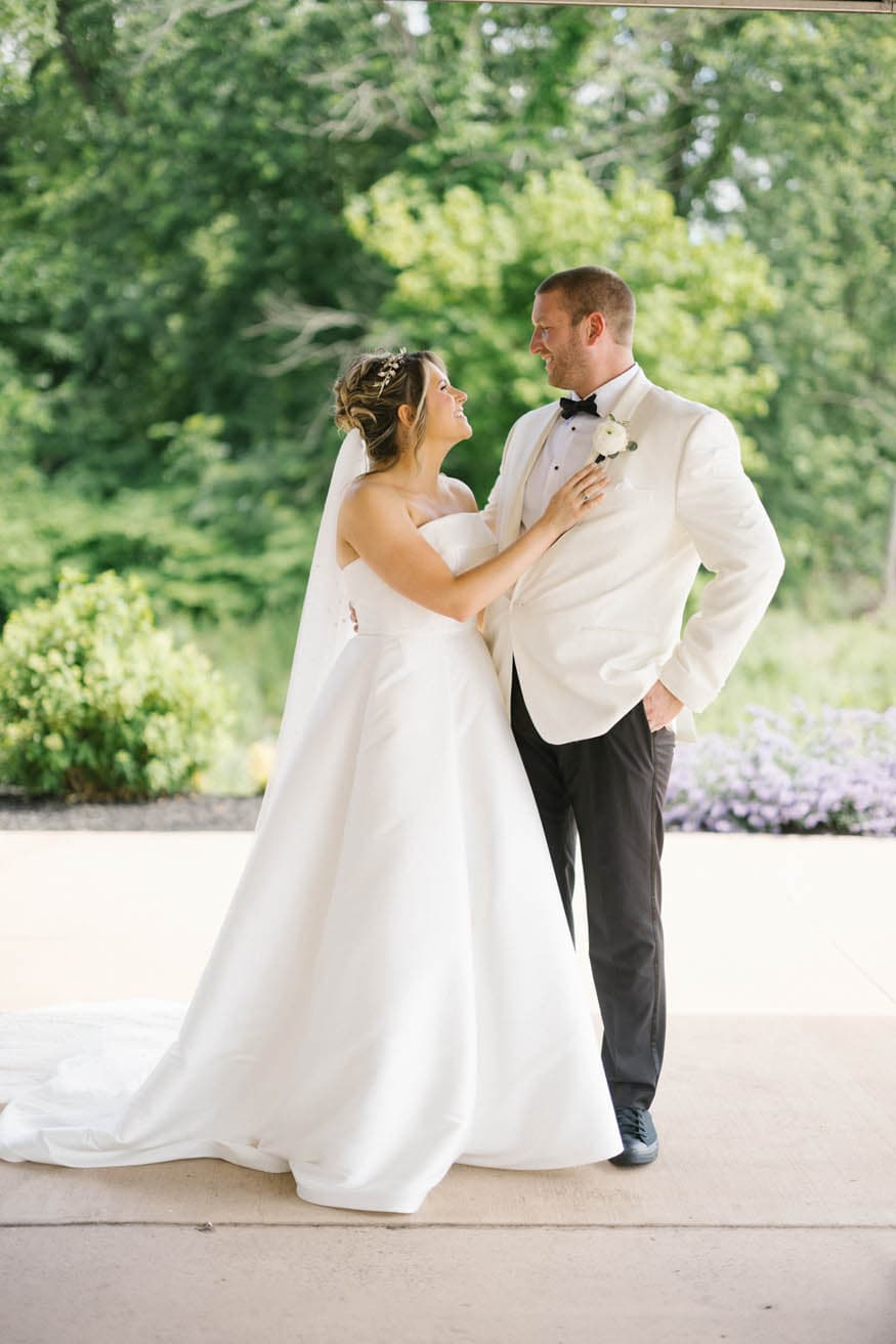 Couple portrait in garden Lambertville Inn NJ