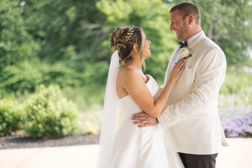 Bride and groom nature portrait Lambertville Inn