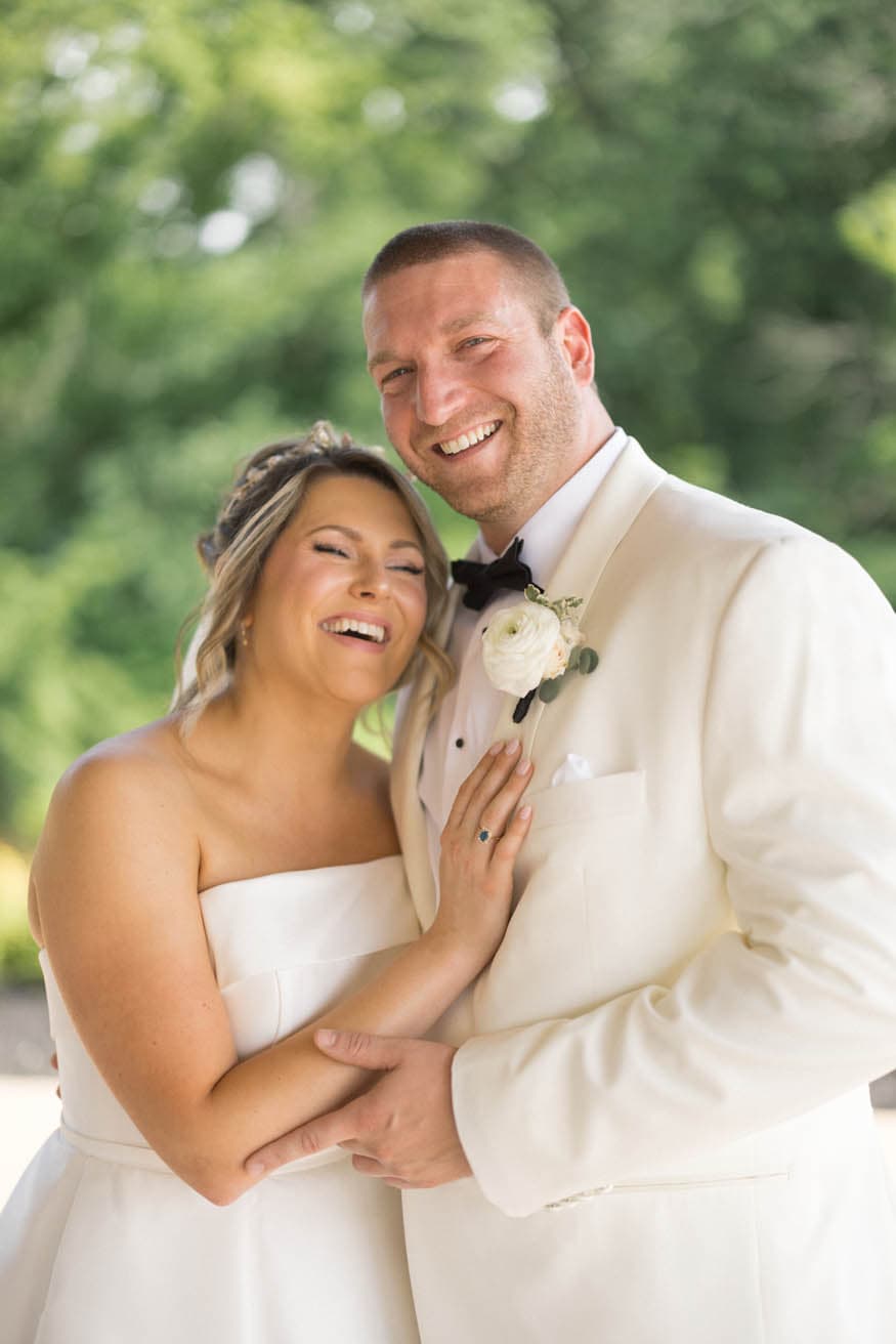 Bride and groom train tracks portrait Lambertville NJ