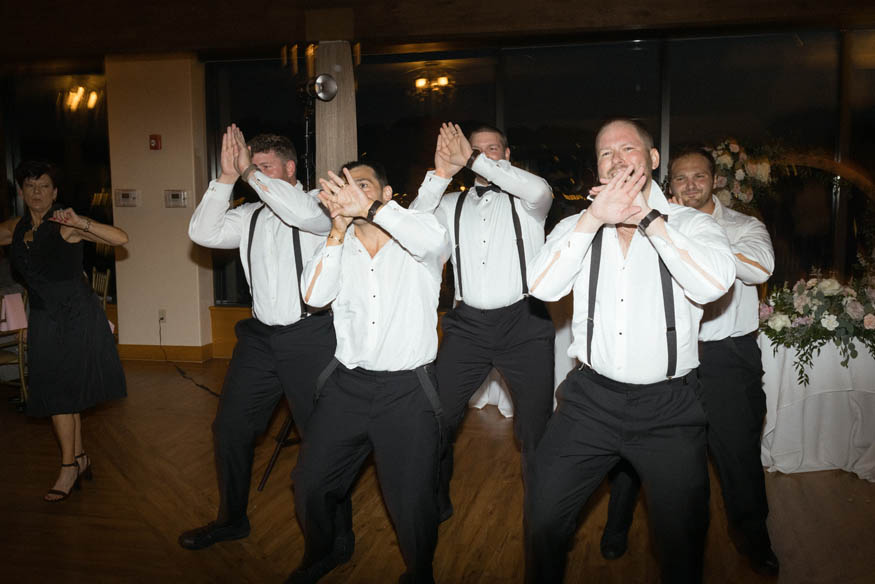 Groomsmen dancing Lambertville Inn wedding reception