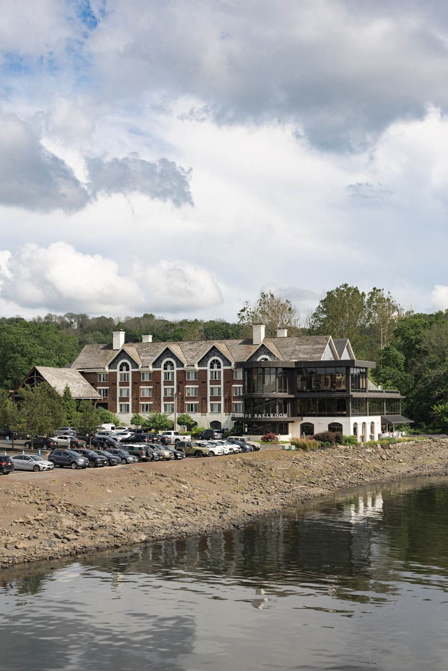 Bride and groom portrait at Lambertville Inn summer wedding NJ