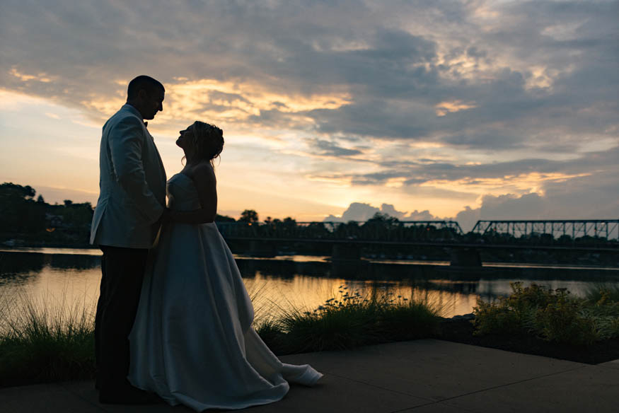 Bride and groom golden hour portrait Lambertville Inn