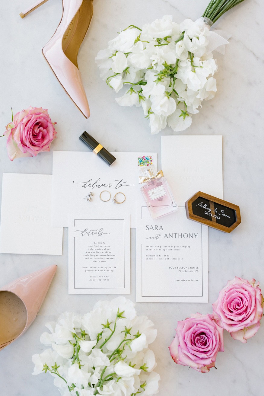 Bride details flat lay Four Seasons Philadelphia wedding