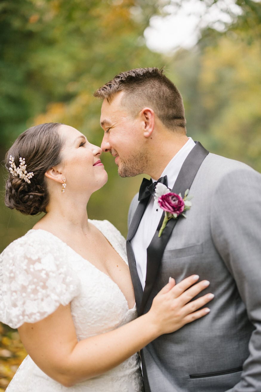 Bride and groom autumn portrait Valley Green Inn Philadelphia