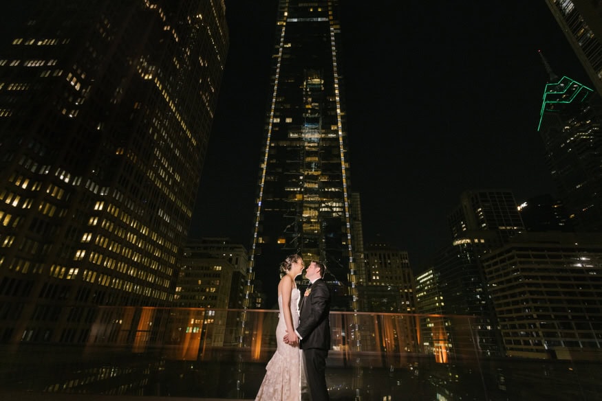Bride and groom rooftop city view Four Seasons Philadelphia