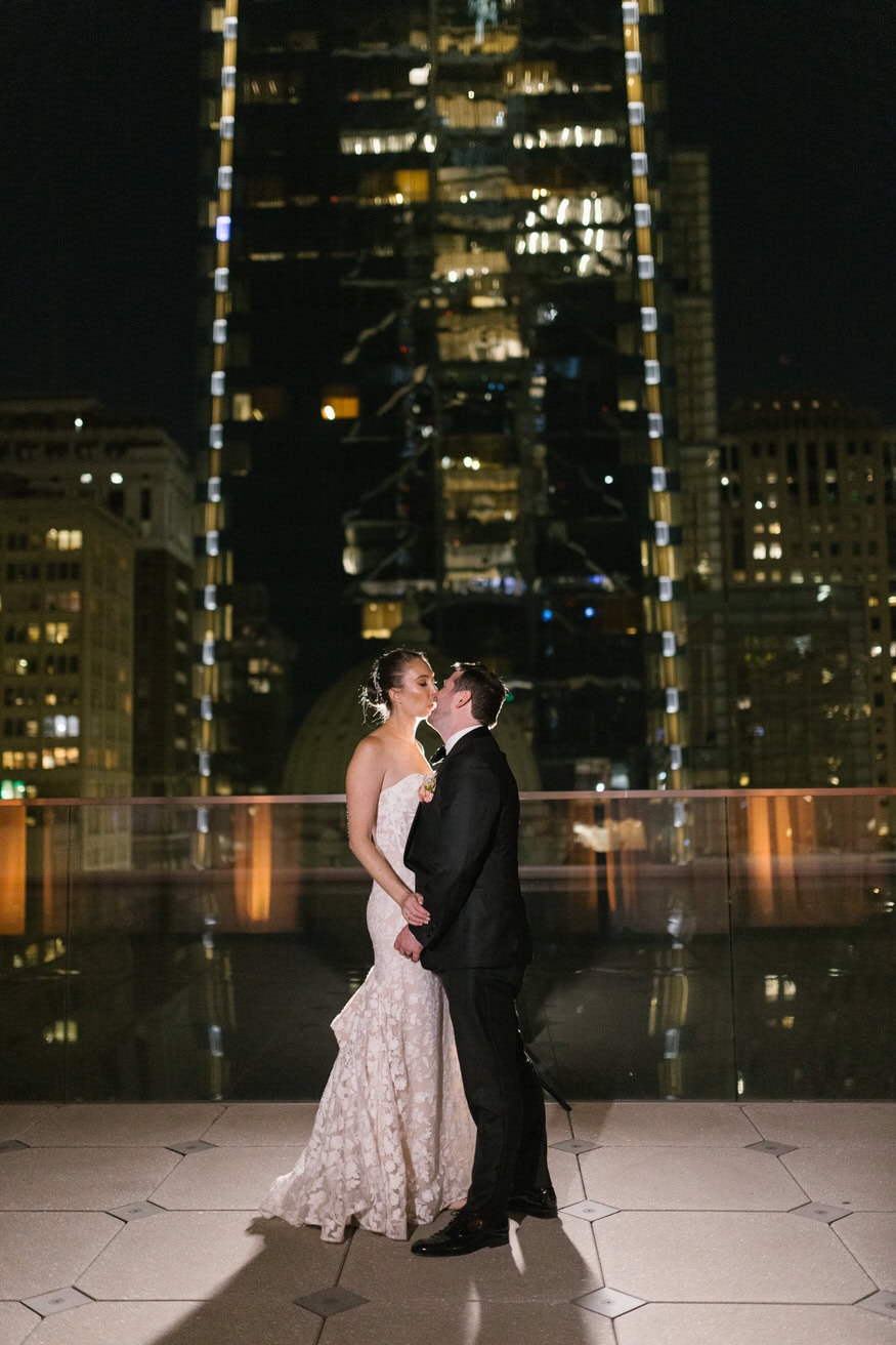 Final nighttime portrait bride and groom Four Seasons Philadelphia