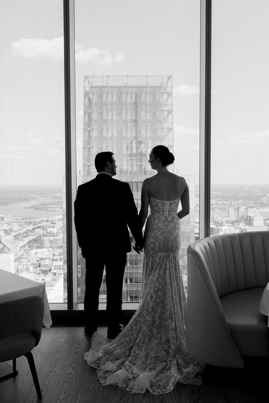 First look candid moment Four Seasons Philadelphia Sky Lounge