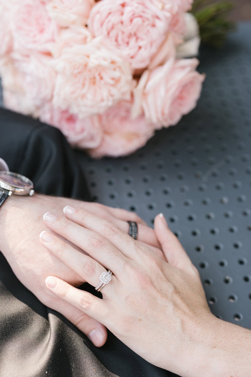 Bride and groom hands with wedding rings Four Seasons Philadelphia