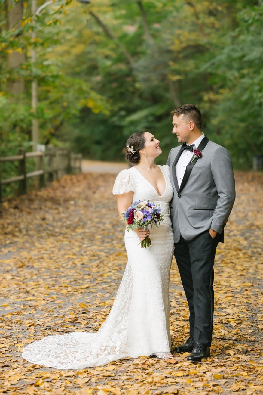 Bride and groom nature portrait along Wissahickon Creek