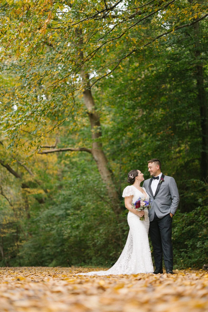 Fall foliage couple portrait Valley Green Inn Philadelphia