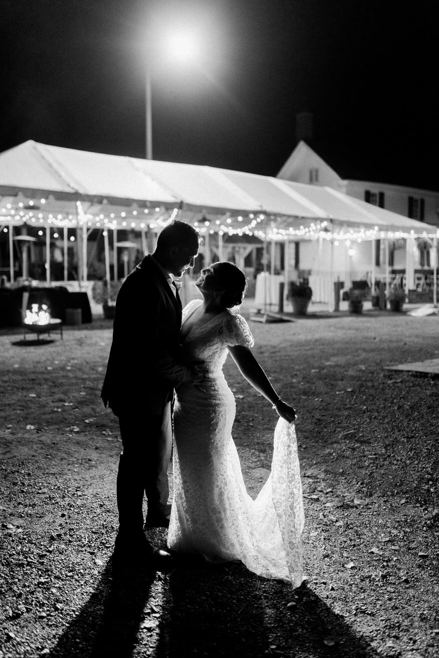 Bride and groom nighttime portrait Valley Green Inn