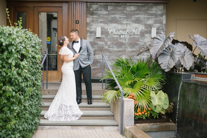 Bride and groom portrait Valley Green Inn Philadelphia