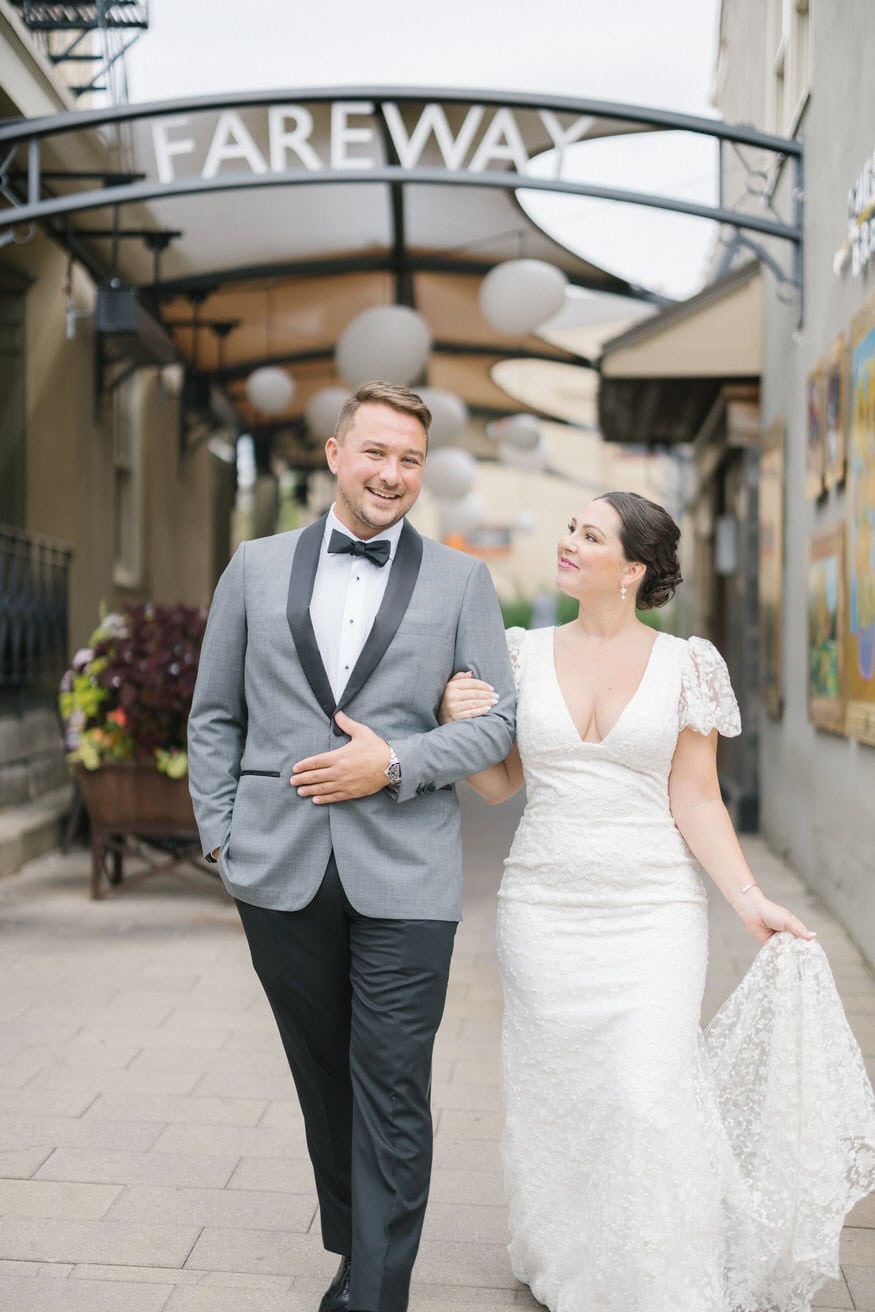Couple walking together for Valley Green Inn wedding portraits