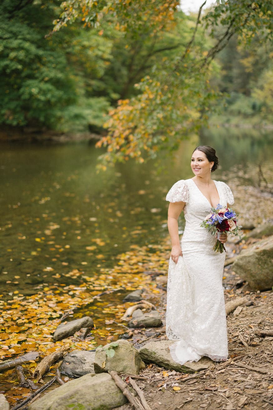 Bride portrait with fall foliage Valley Green Inn