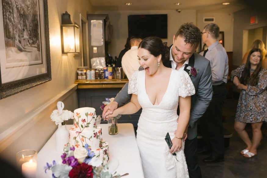 Cake cutting at Valley Green Inn wedding reception
