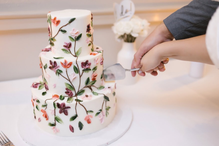 Bride and groom cutting cake Valley Green Inn wedding