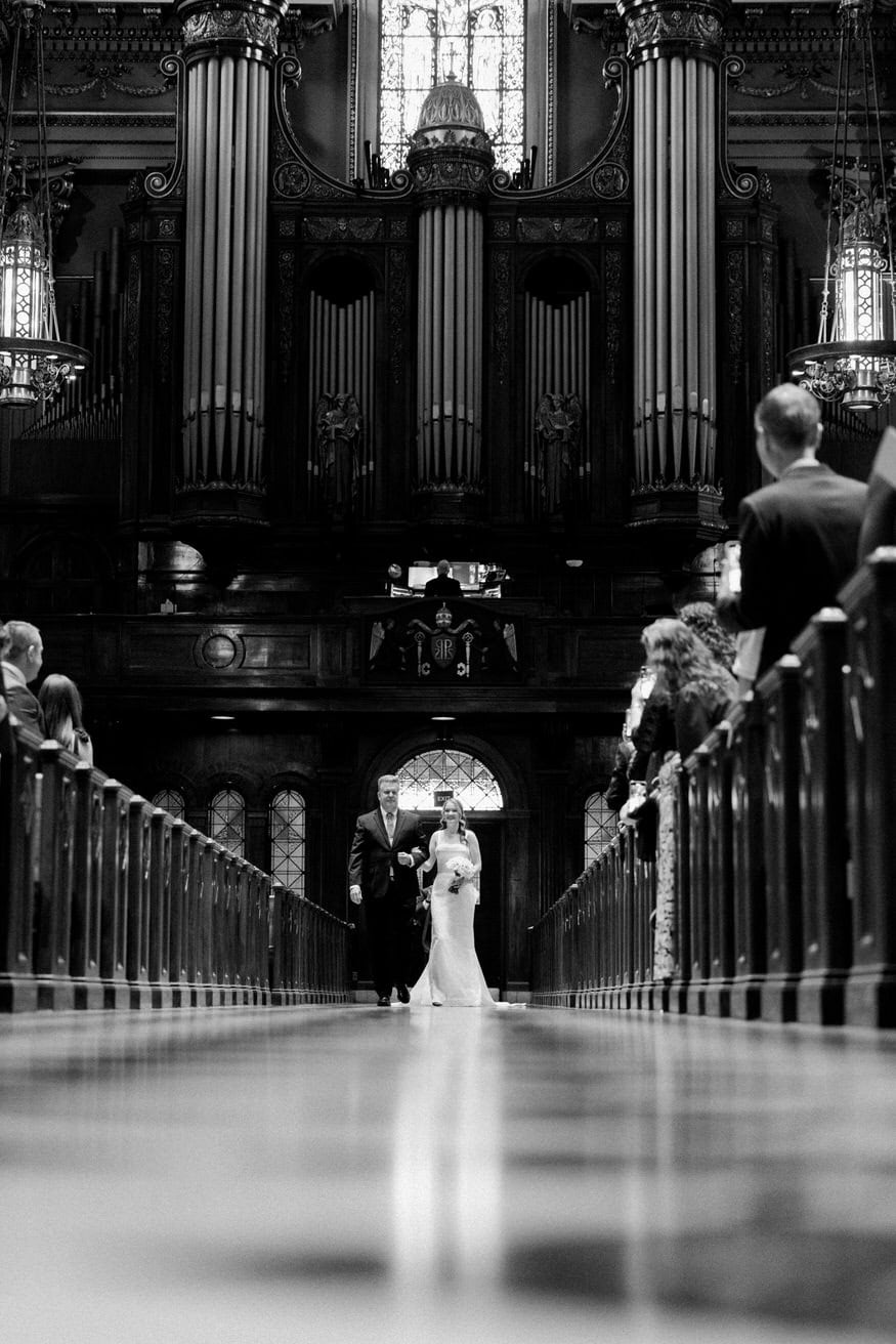 Bride walking down aisle Cathedral Basilica Philadelphia