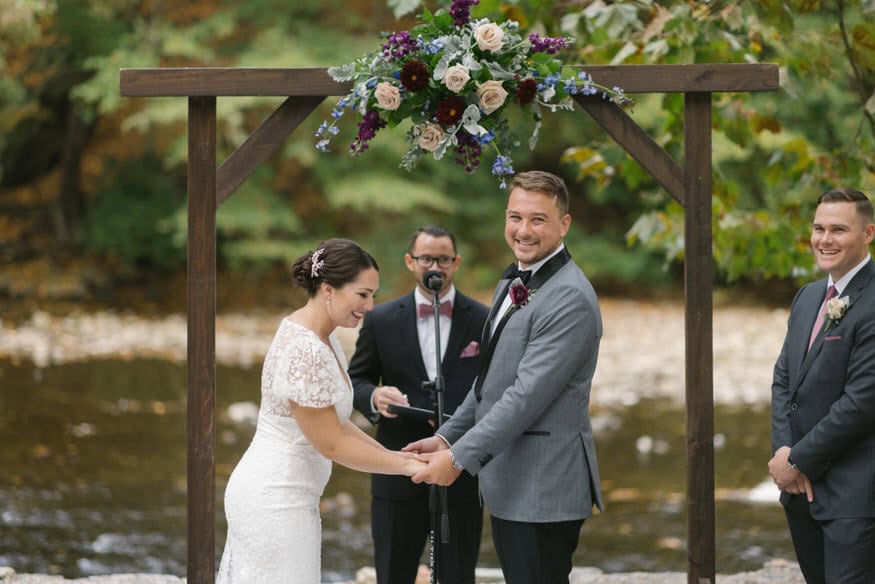 Ceremony vows at Valley Green Inn riverside Philadelphia