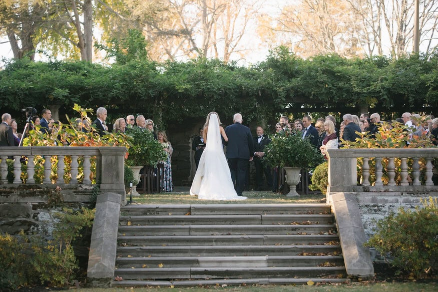 Wedding ceremony guests at Curtis Arboretum Wyncote PA