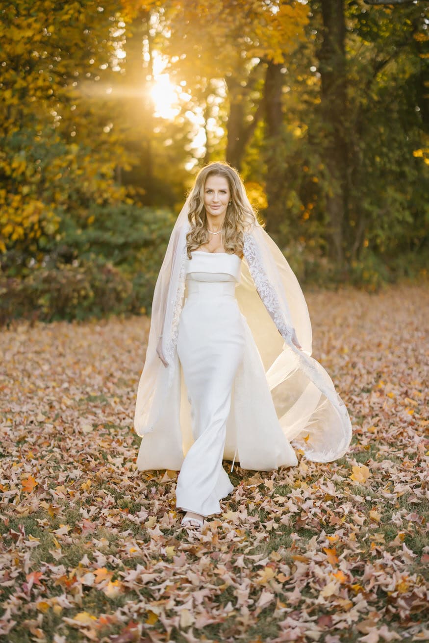 Bride solo portrait at Curtis Arboretum wedding venue Wyncote