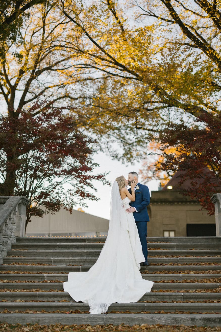 Bride and groom close-up portrait Curtis Arboretum Wyncote PA