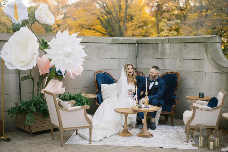 Bride and groom romantic portrait at Curtis Arboretum wedding in Wyncote PA