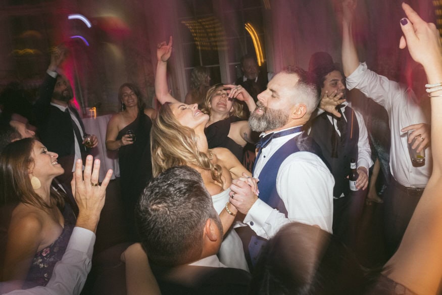 Dance floor fun at Curtis Arboretum fall wedding