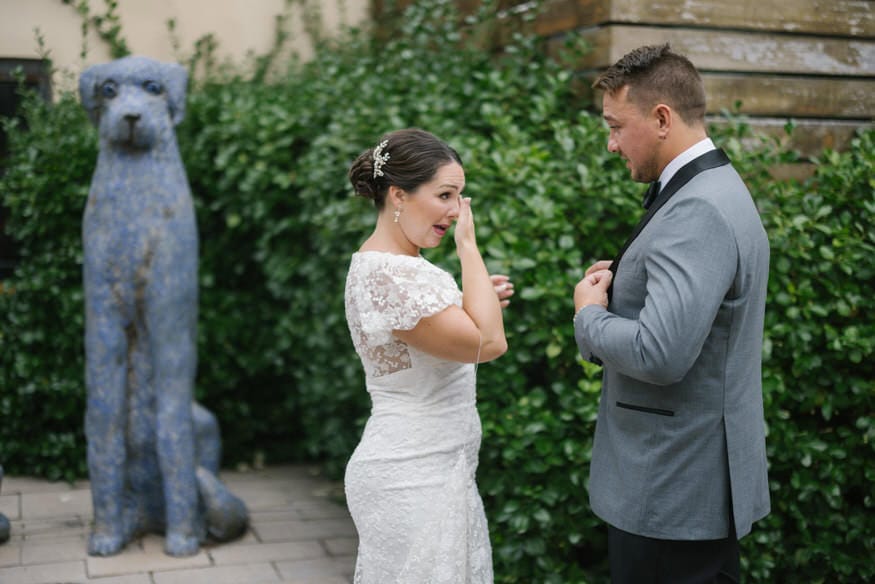 Emotional first look reaction Valley Green Inn wedding