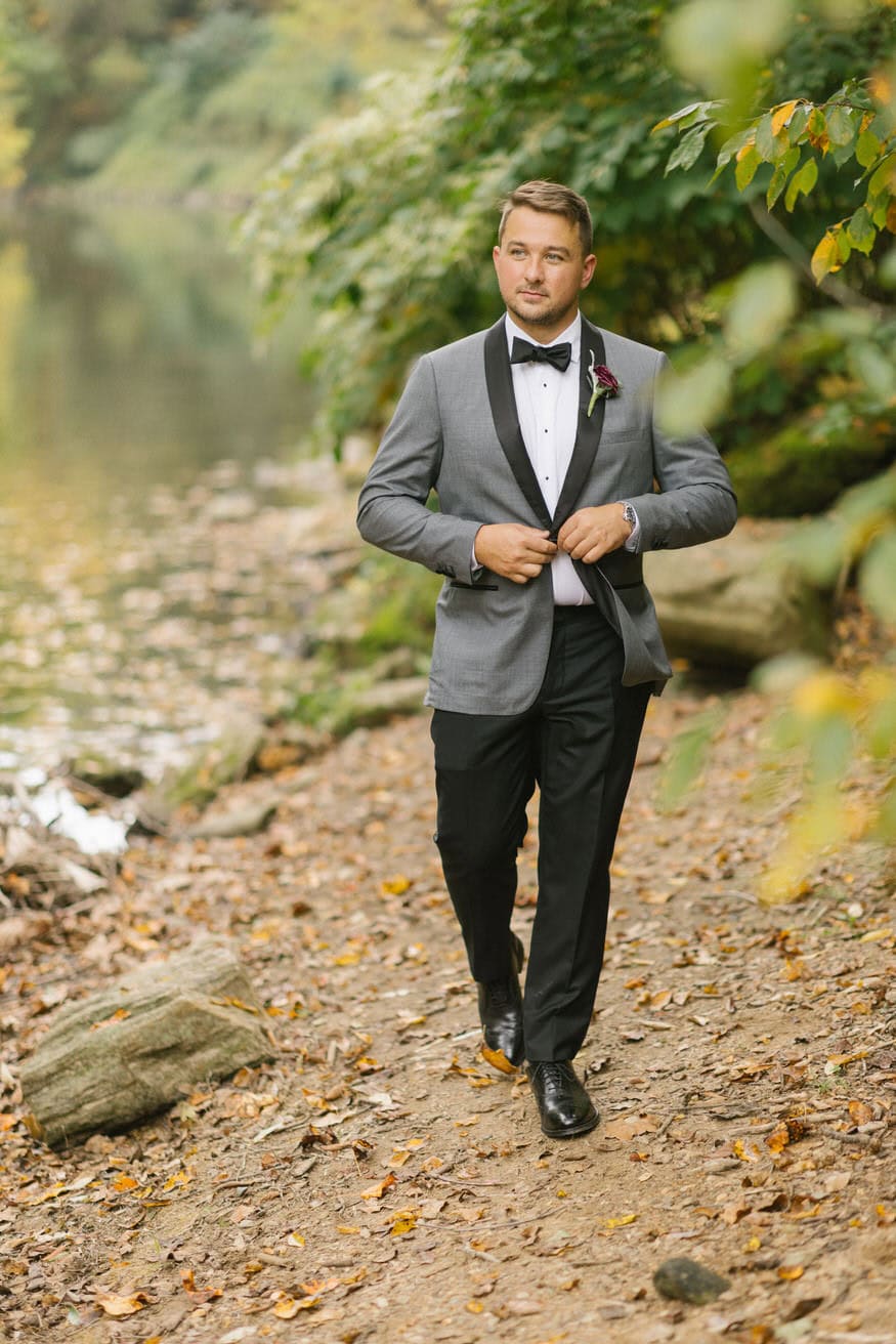 Groom portrait at Valley Green Inn fall wedding Philadelphia