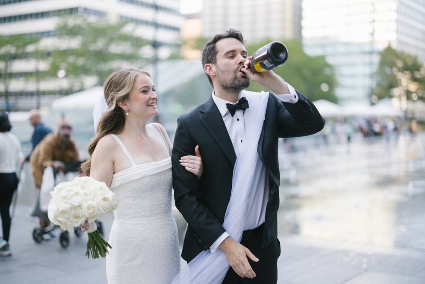Bride and groom at Philadelphia City Hall pride celebration