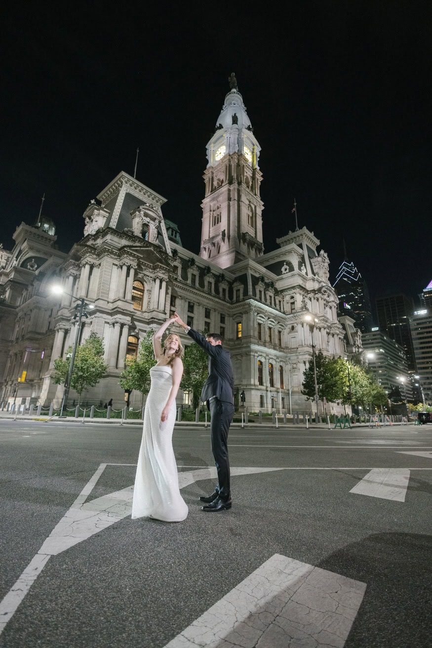 Bride and groom City Hall night portrait Philadelphia