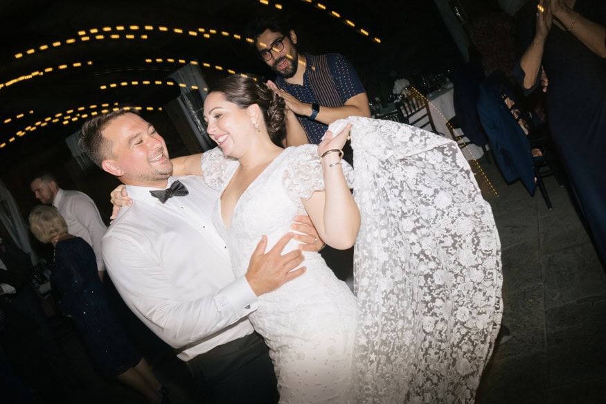 Couple dancing outdoor reception Valley Green Inn