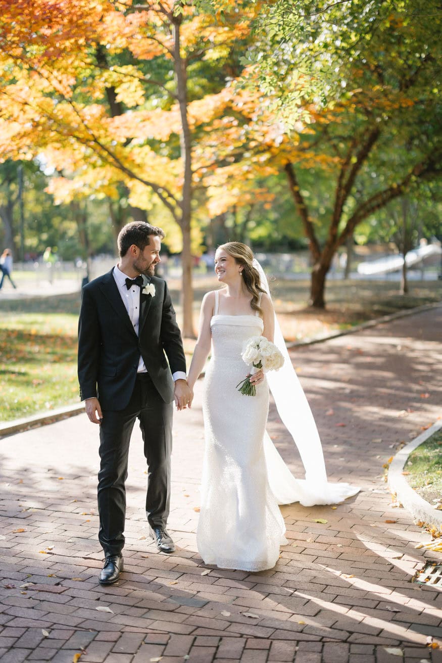 Bride and groom kiss at University of Pennsylvania
