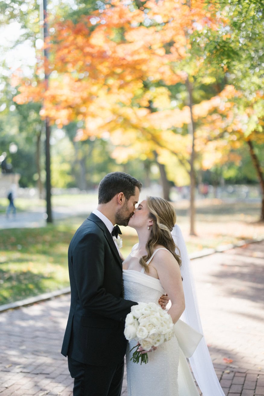 Wedding party laughing at UPenn Philadelphia
